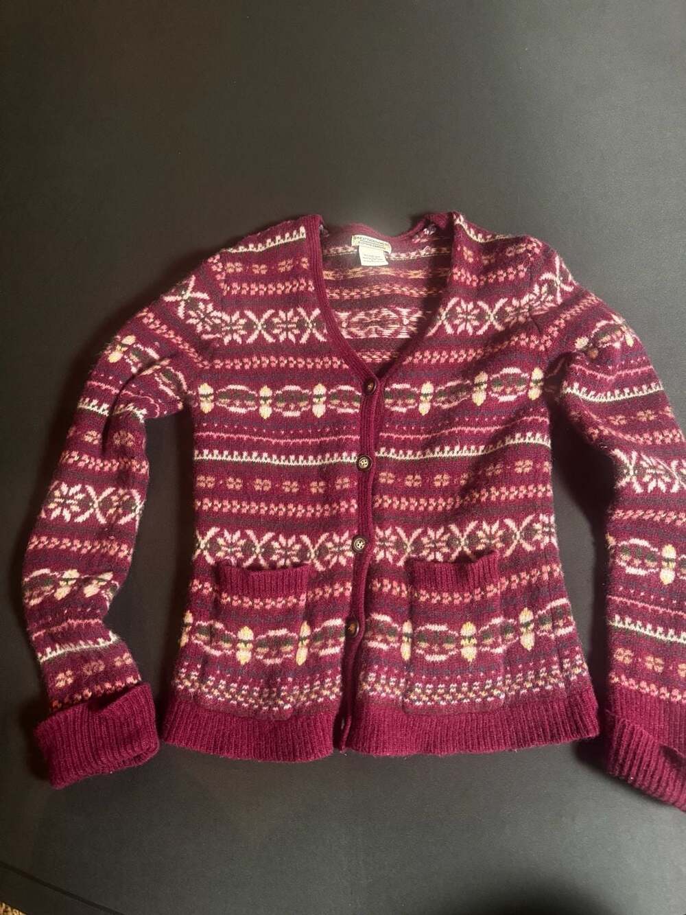 Great Northwest Lambswool Fair Isle Cardigan Sweater Size L